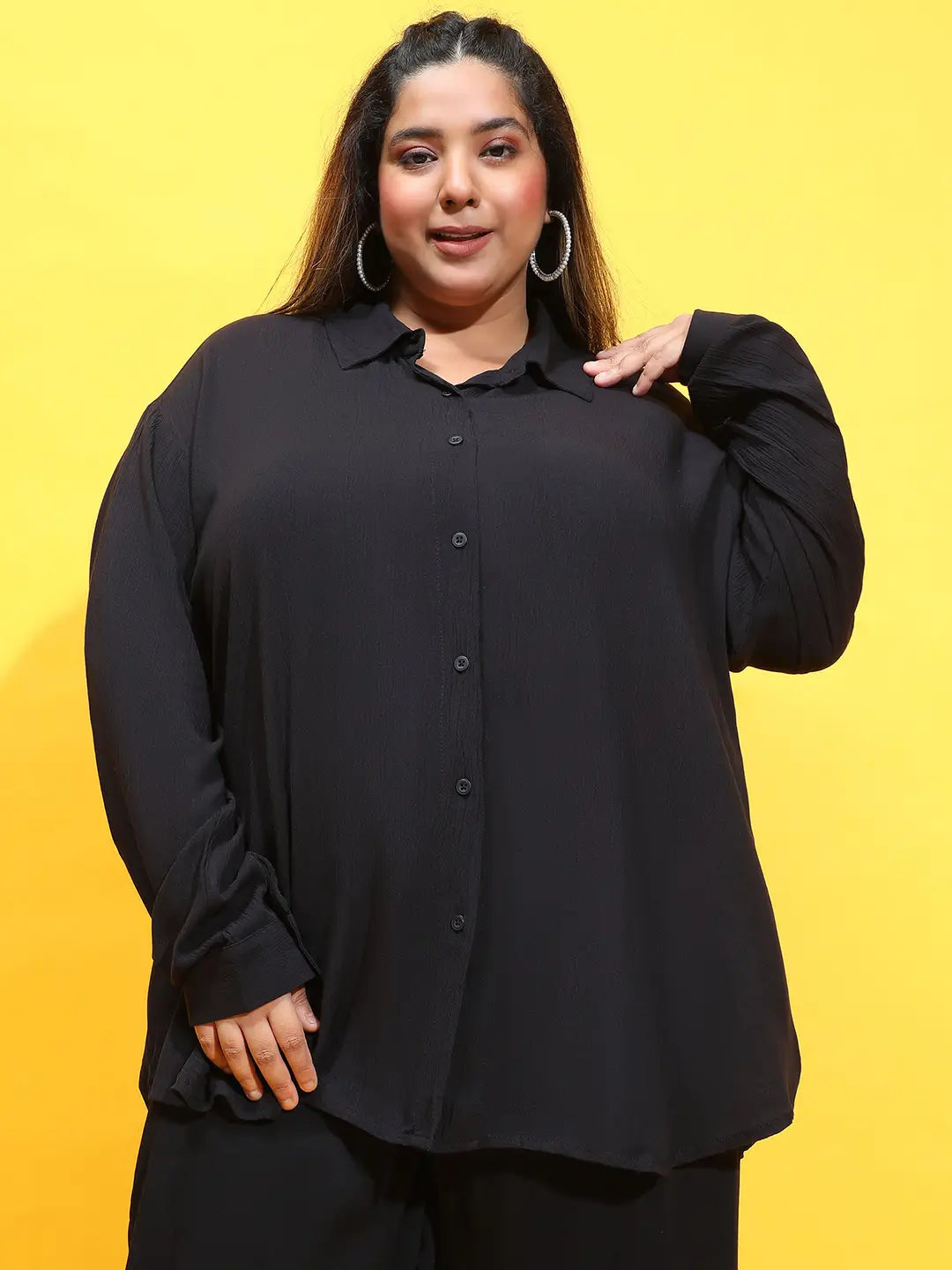 Boss Black Collared Long Sleeve Plus Size Shirt