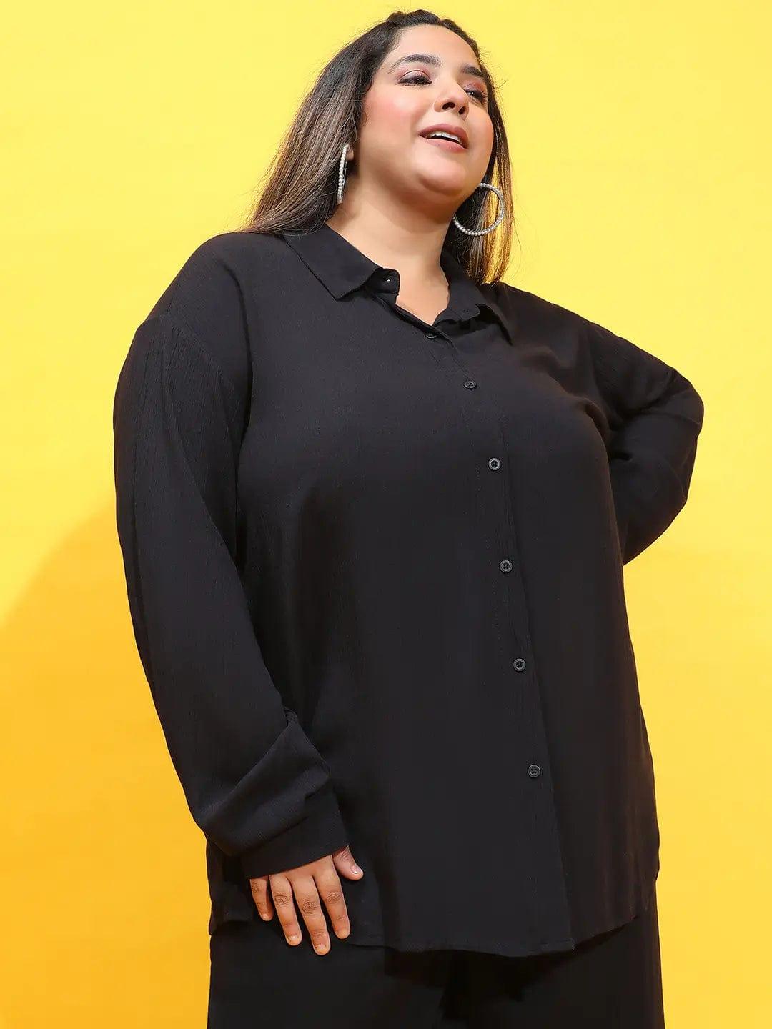 Boss Black Collared Long Sleeve Plus Size Shirt