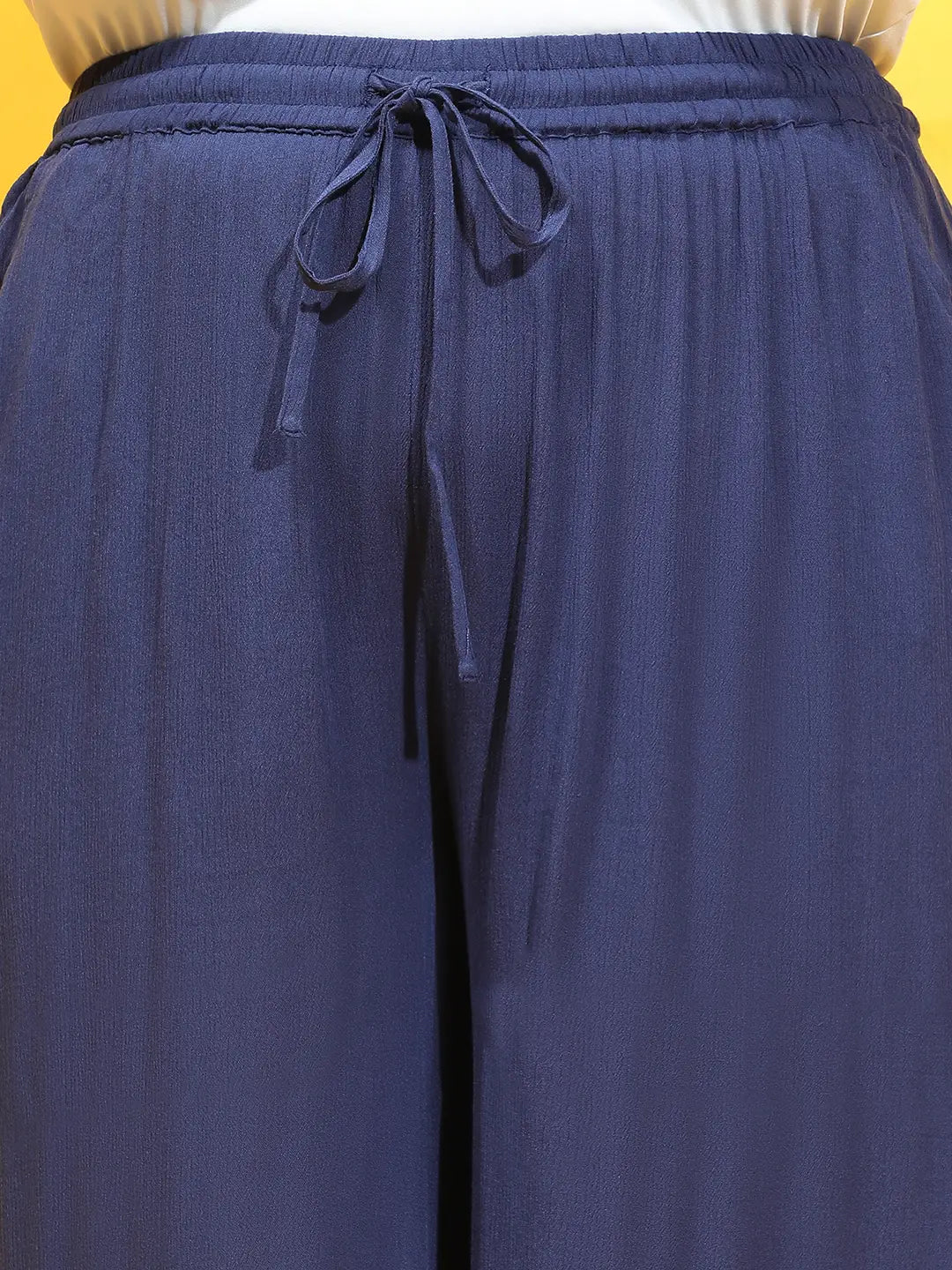 Navy Blue Elasticated Tie-Knot Detail Plus Size Pant