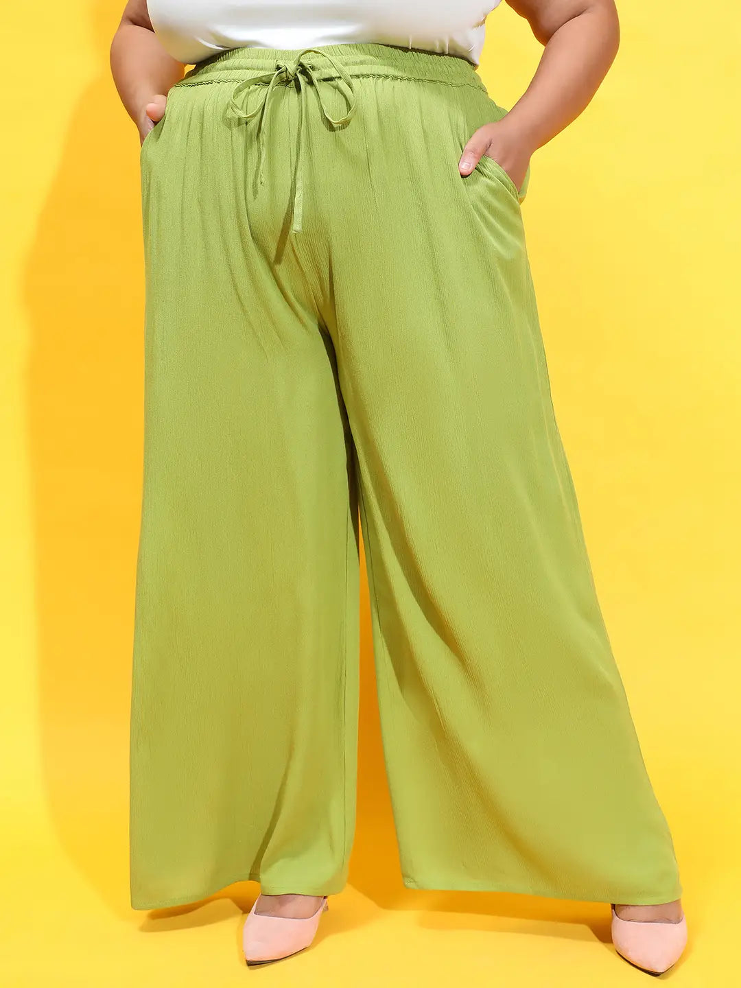 Grassplot Green Elasticated Tie-Knot Plus Size Pant