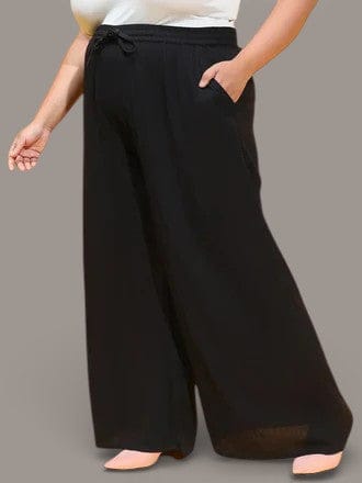 Blink Black Elasticated  Tie-Knot Detail Plus Size Pant