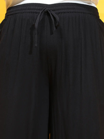 Blink Black Elasticated  Tie-Knot Detail Plus Size Pant