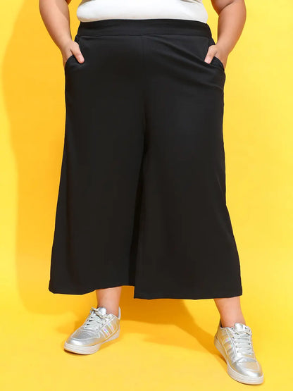 Brand New Solid Black Elasticated Plus Size Culottes