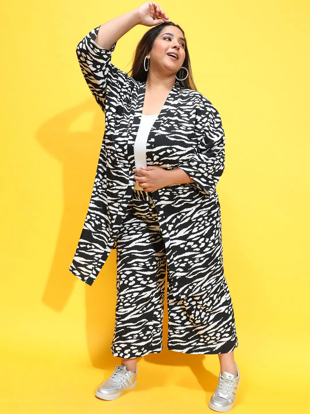 Black Animal Print Shrug Culottes Plus Size Co-Ord Set