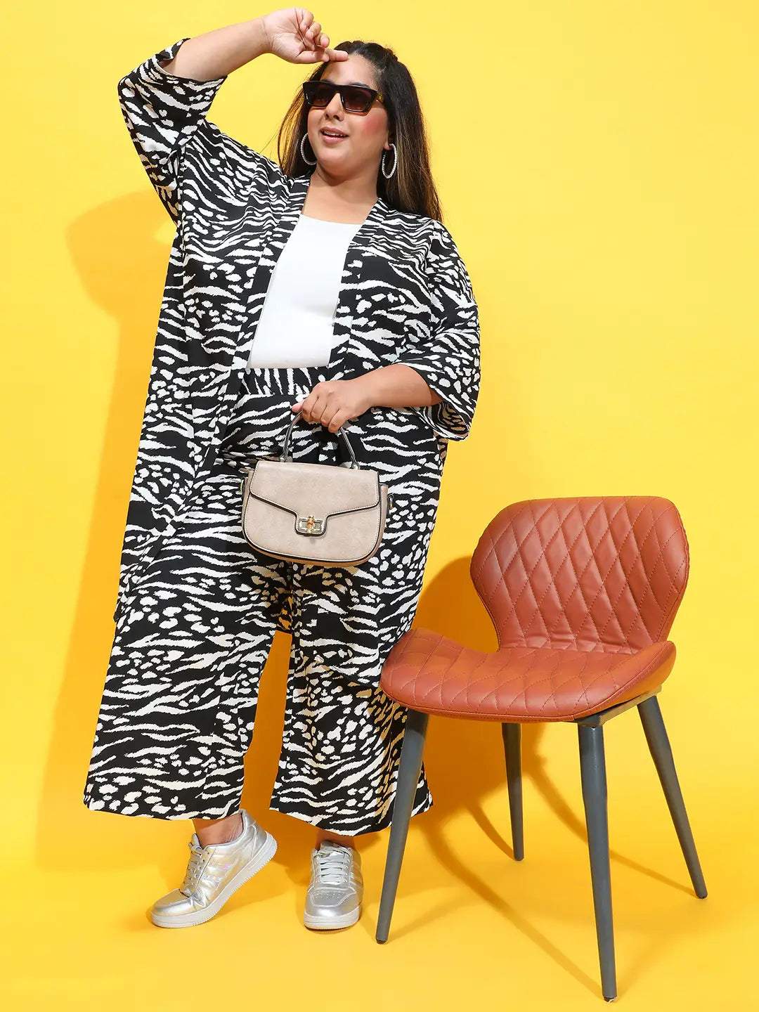 Black Animal Print Shrug Culottes Plus Size Co-Ord Set