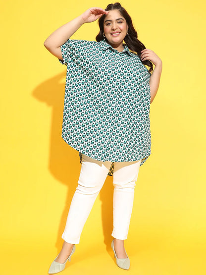 Newly Green Check Print Baggy Style Plus Size Shirt