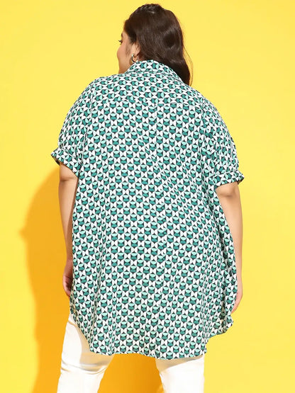 Newly Green Check Print Baggy Style Plus Size Shirt