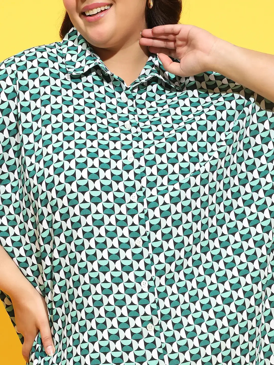 Newly Green Check Print Baggy Style Plus Size Shirt