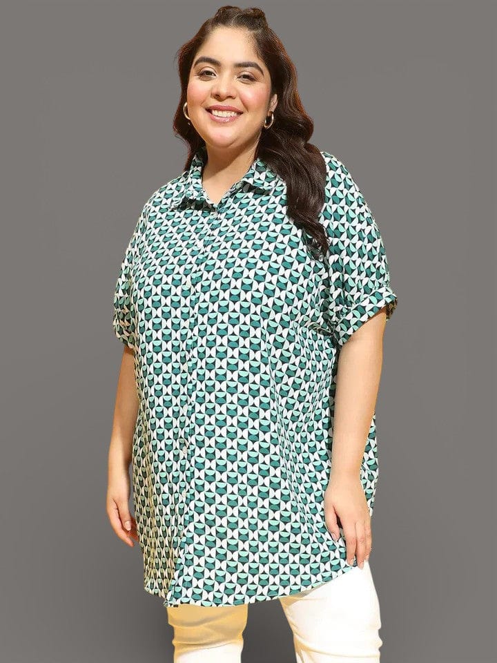 Plus Size Green Check Print Shirt