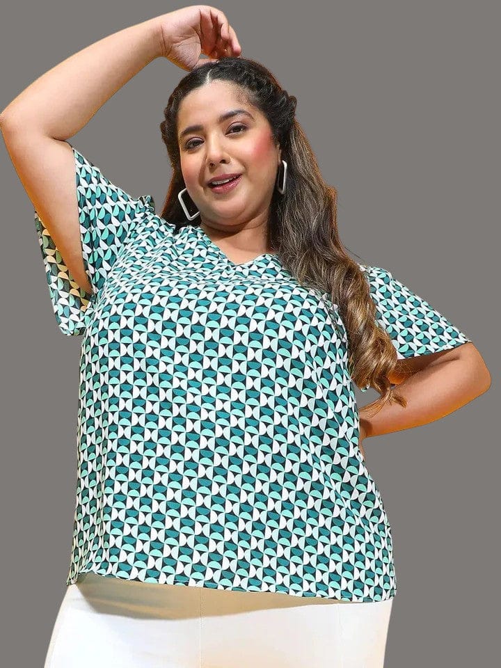 Plus Size Loopy Top - Multicolor Check Print Short Sleeve Comfortable Summer Shirt