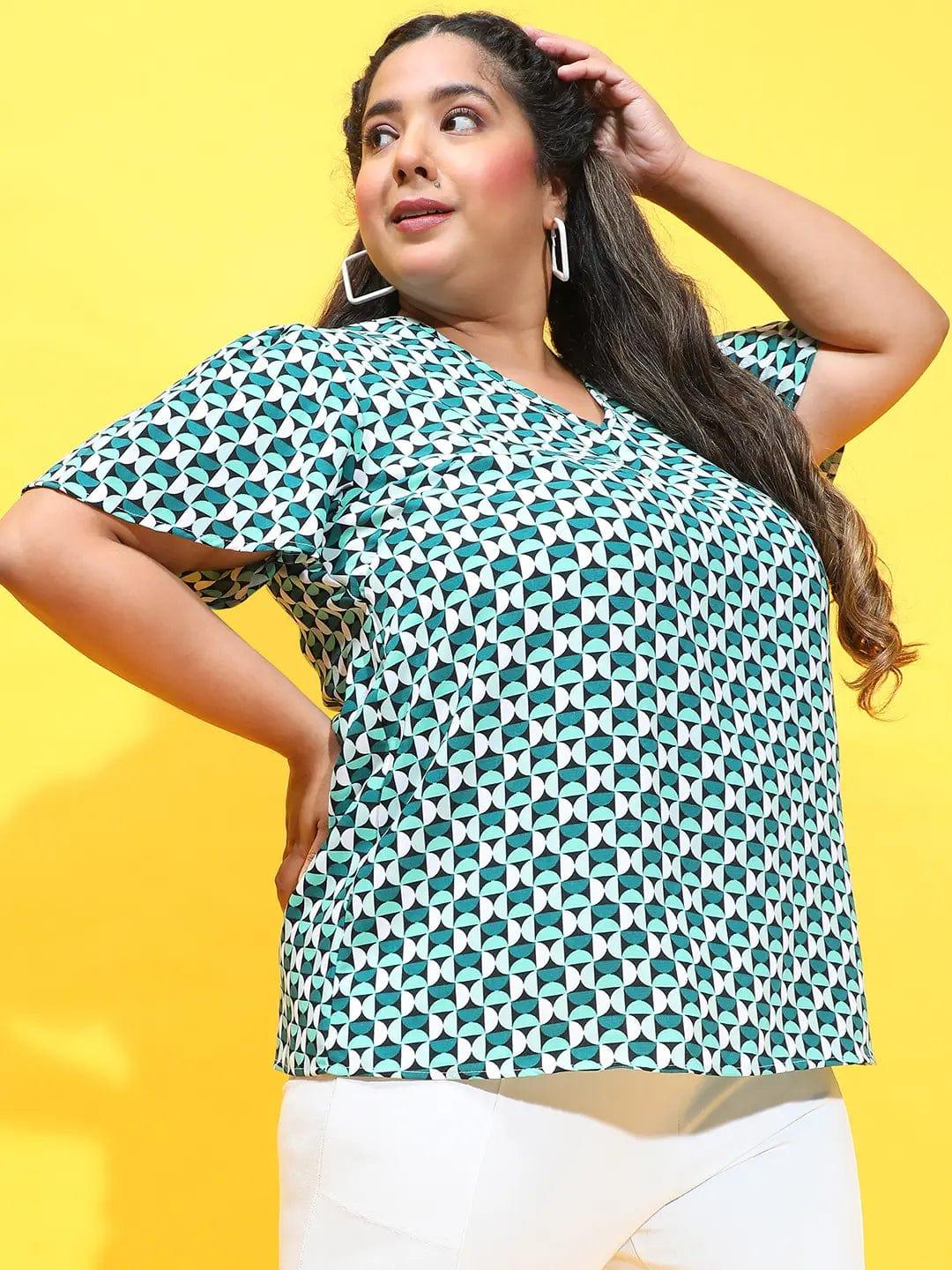 Multicolor Check Print Short Sleeve Plus Size Loopy Top