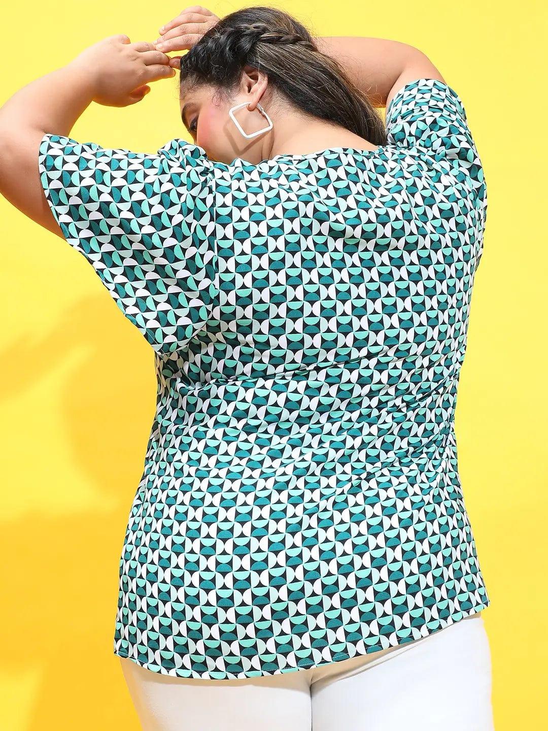 Multicolor Check Print Short Sleeve Plus Size Loopy Top