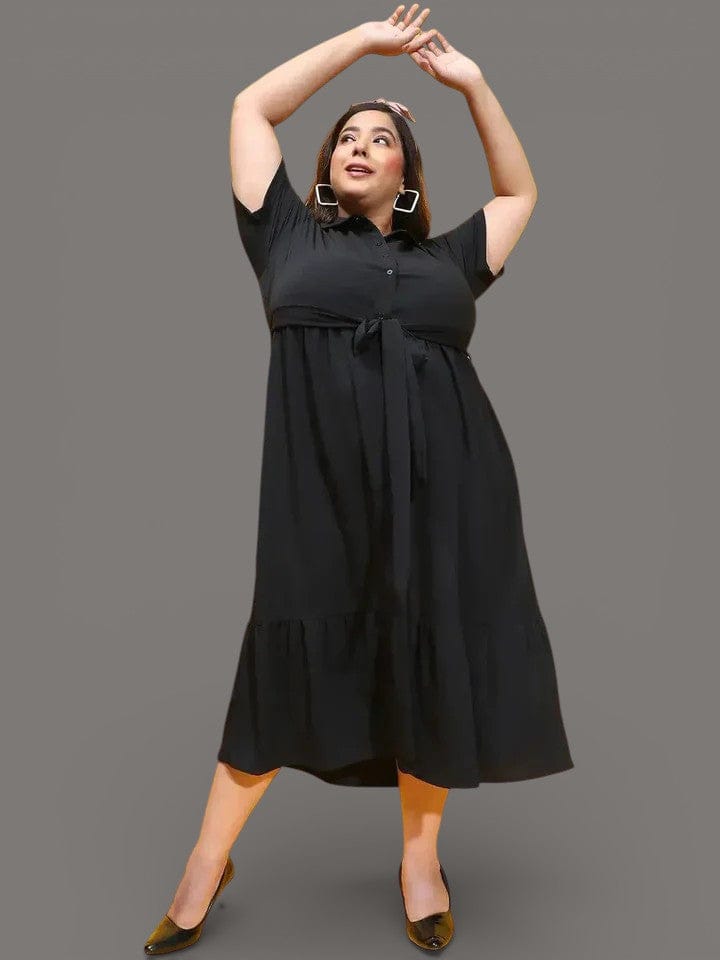 Coco Solid Black Button Down Plus Size Curvy Dress