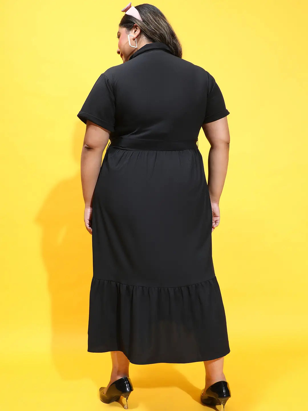 Coco Solid Black Button Down Plus Size Dress