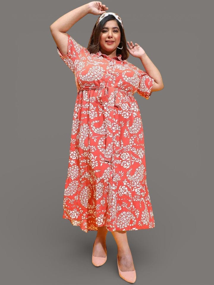 Plus Size Rust Floral Print Dress