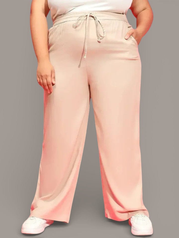 Briogus Beige Elasticated Tie-Knot Detail Plus Size Pant