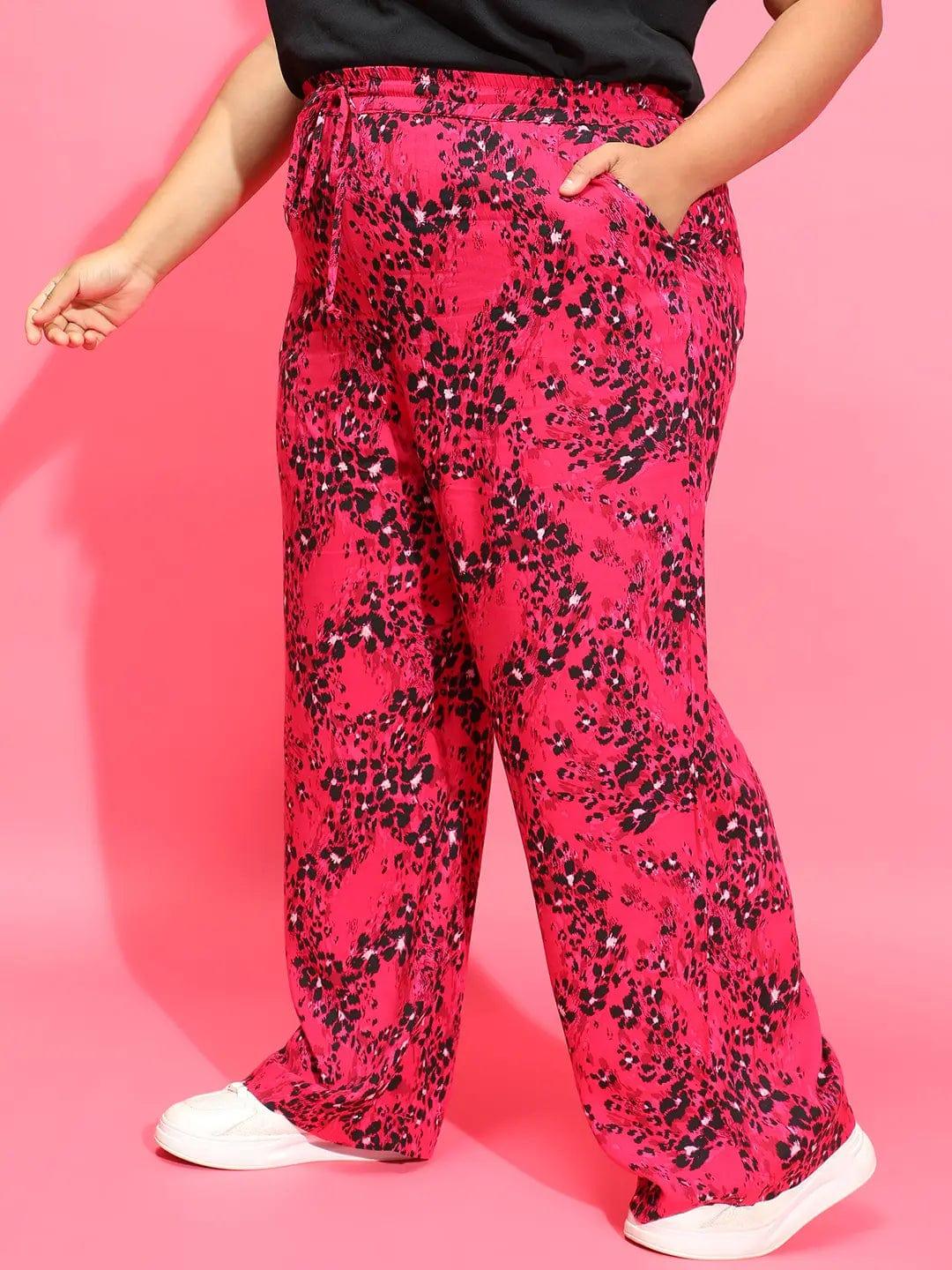 Power Pink Floral Print Tie-Knot Plus Size Pant