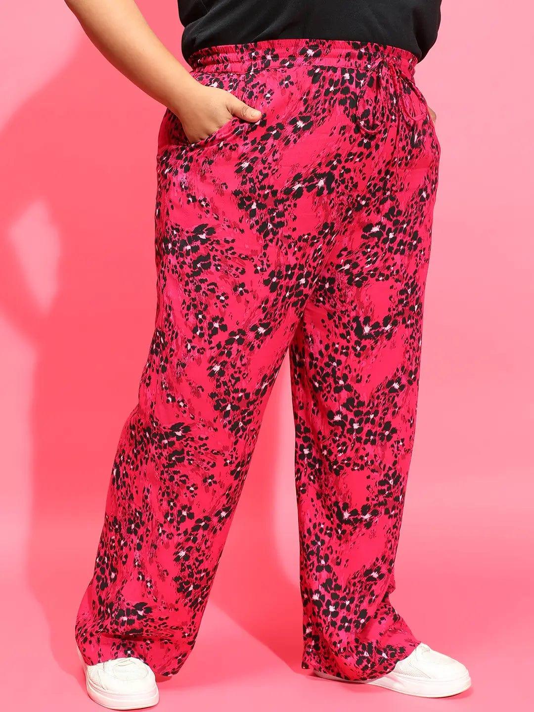 Power Pink Floral Print Tie-Knot Plus Size Pant