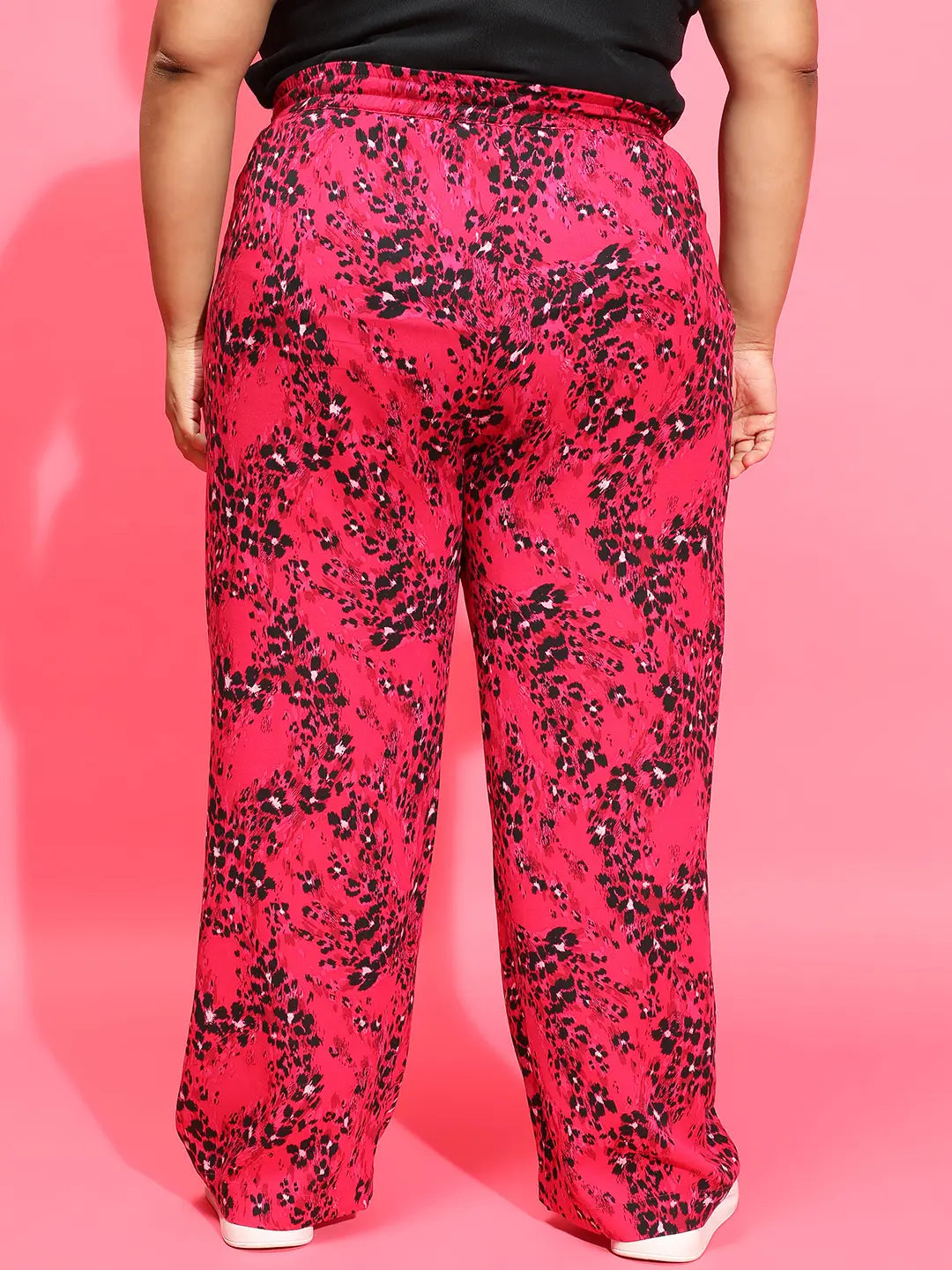 Power Pink Floral Print Tie-Knot Plus Size Pant