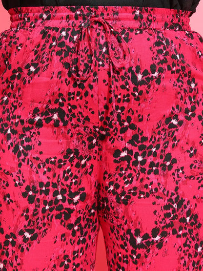 Power Pink Floral Print Tie-Knot Plus Size Pant