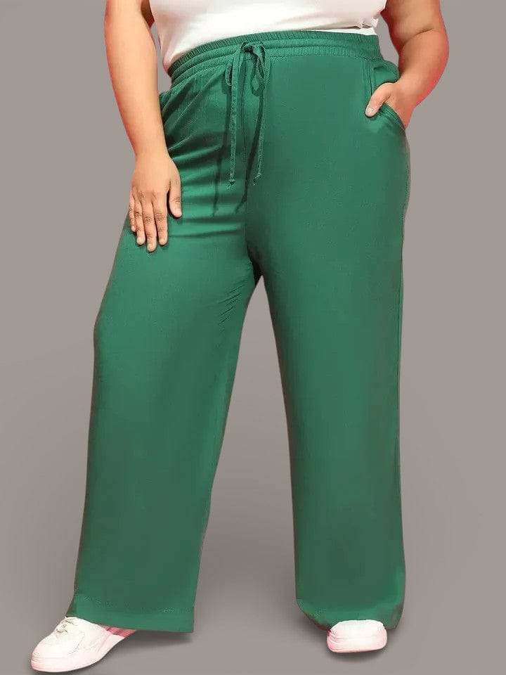 Aligned Green Tie-Knot Detail Elasticated Plus Size Pant