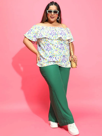 Aligned Green Tie-Knot Detail Elasticated Plus Size Pant