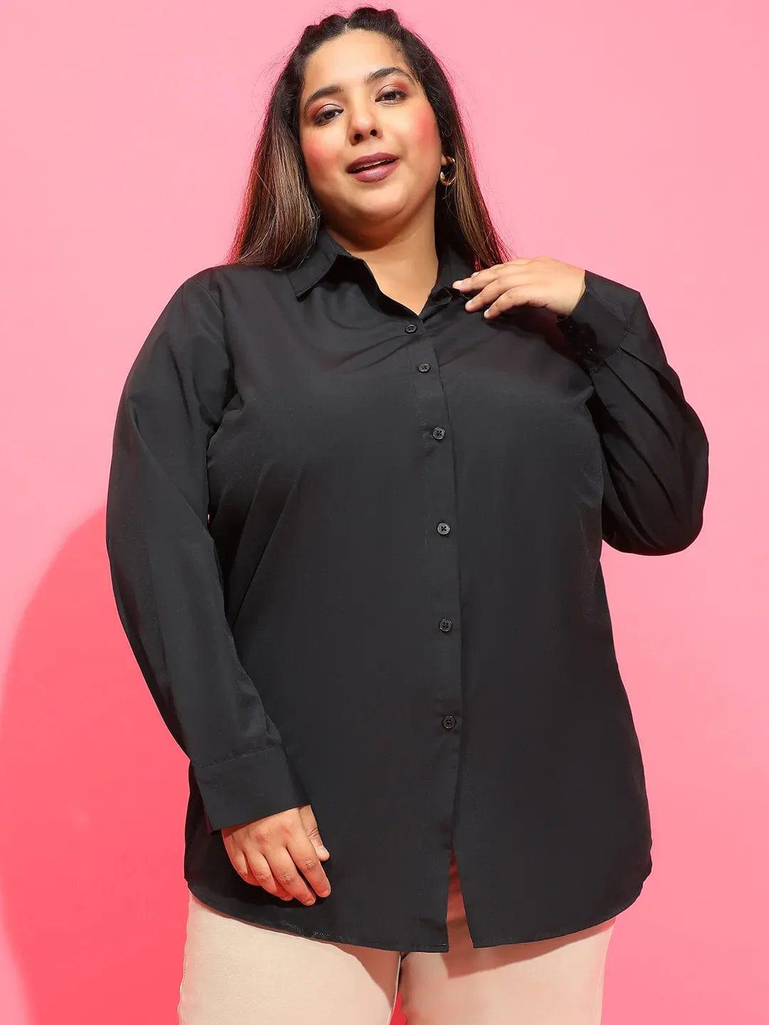 Mad Black Long Sleeve Collared Plus Size Women Cotton Shirt