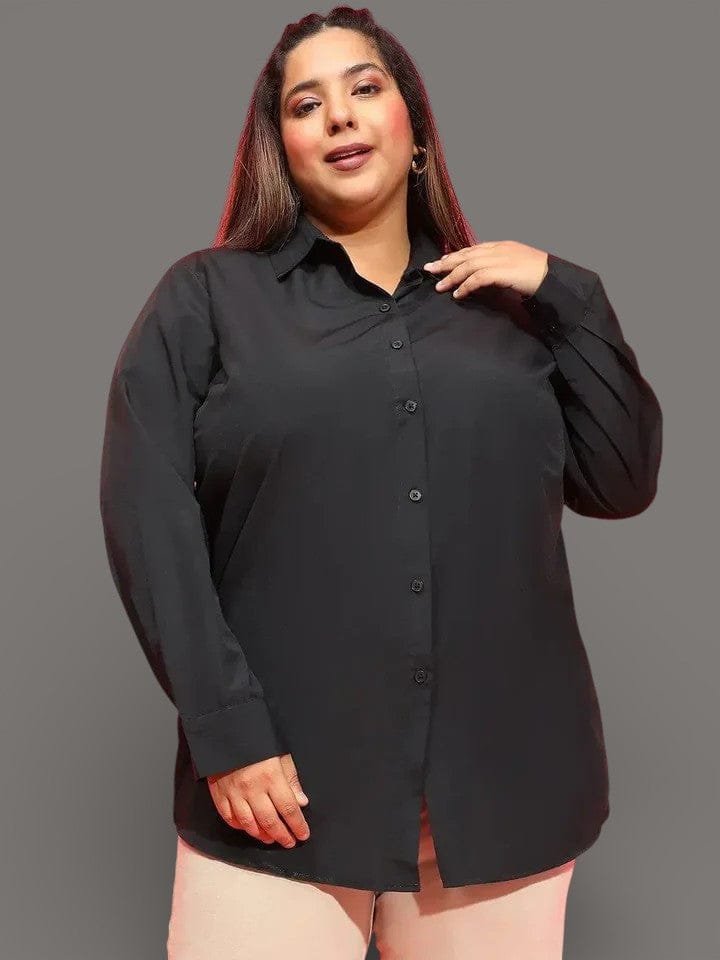 Plus Size Black Cotton Shirt