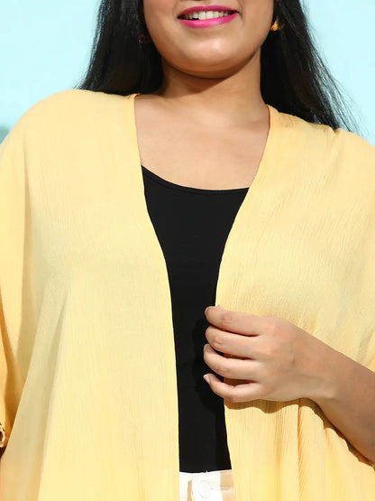 Wholesome Yellow Lace Detailed Plus Size Shrug