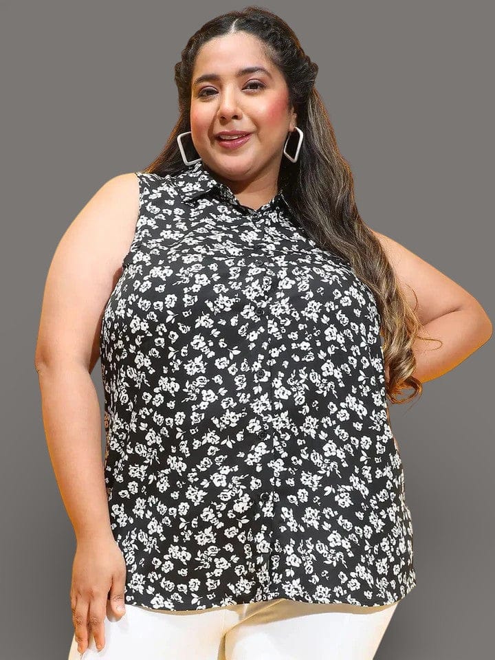 Plus Size Black Floral Print Shirt