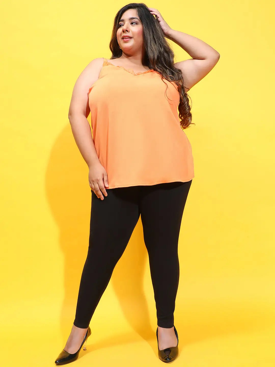 Nasty Orange Sleeveless Lace Detailed Plus Size Top