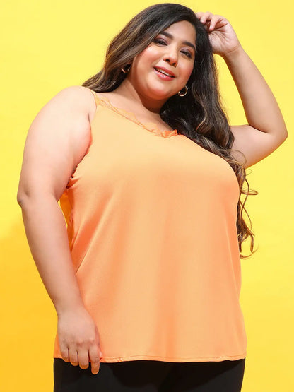 Nasty Orange Sleeveless Lace Detailed Plus Size Top