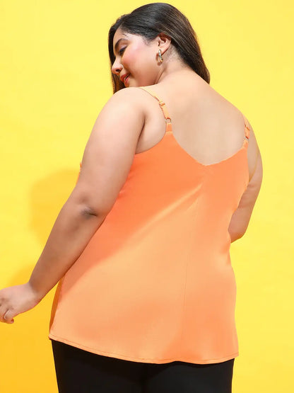 Nasty Orange Sleeveless Lace Detailed Plus Size Top