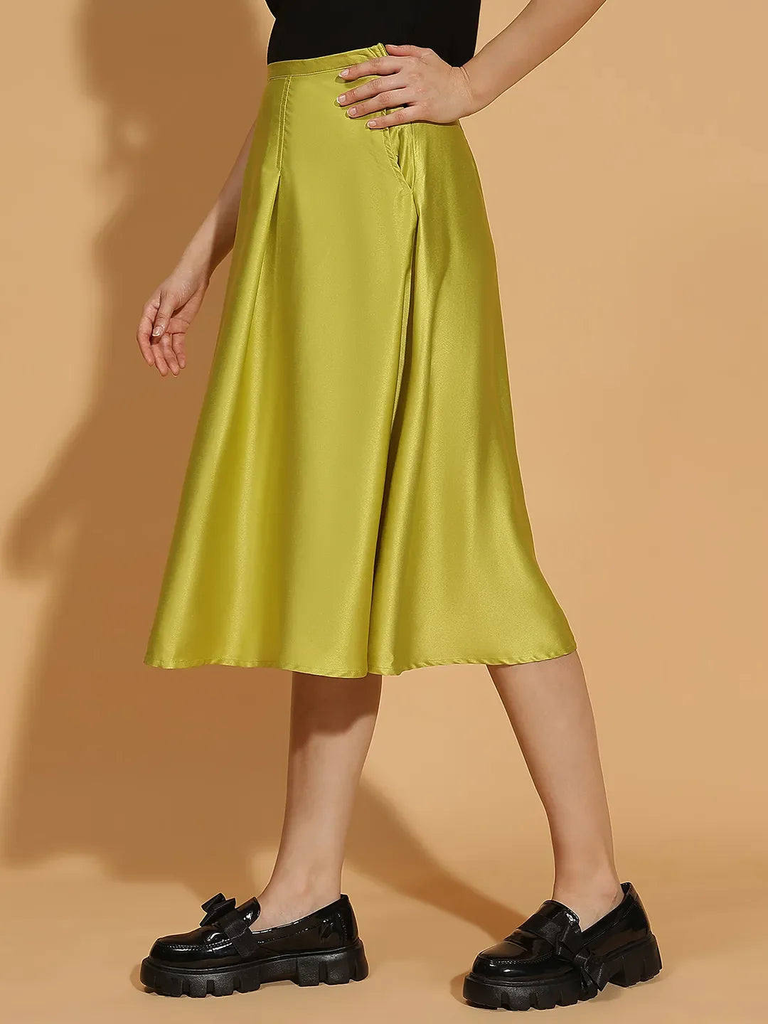 Blockbuster Green Elasticated Women Satin Skirt