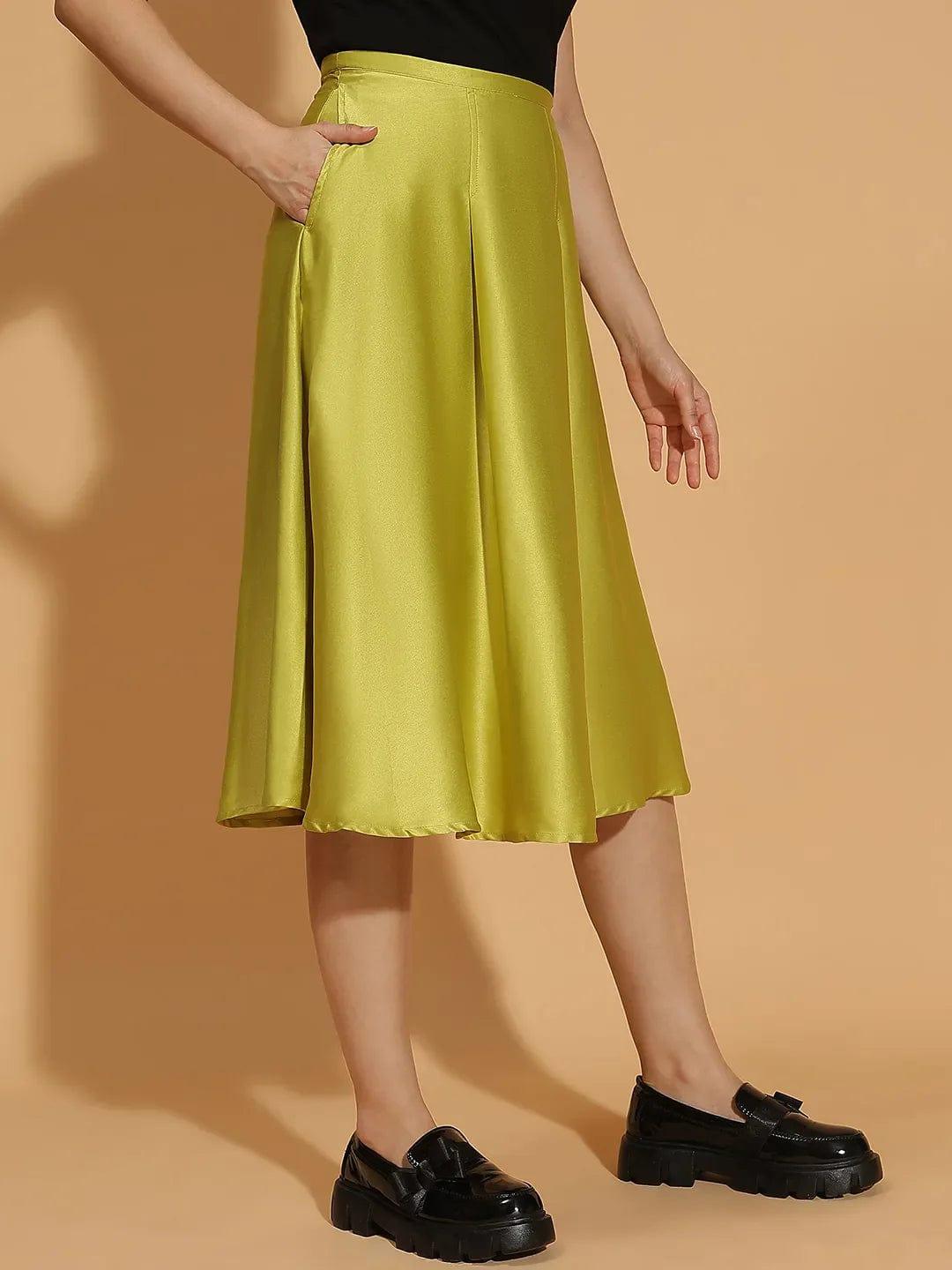 Blockbuster Green Elasticated Women Satin Skirt