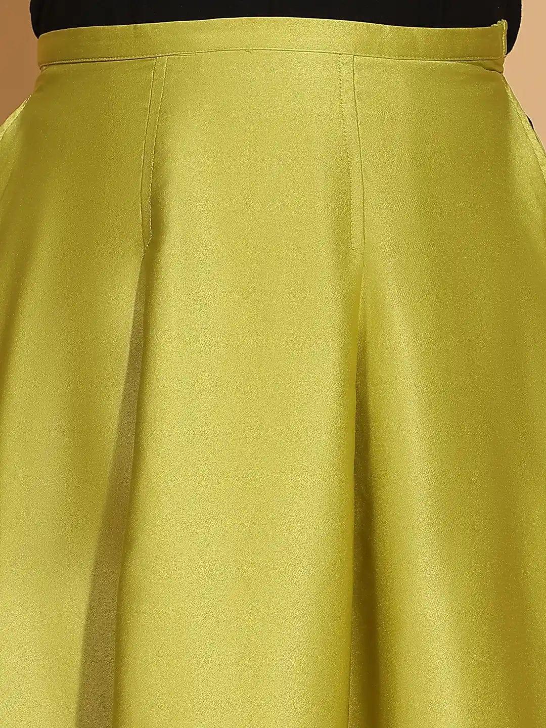 Blockbuster Green Elasticated Women Satin Skirt