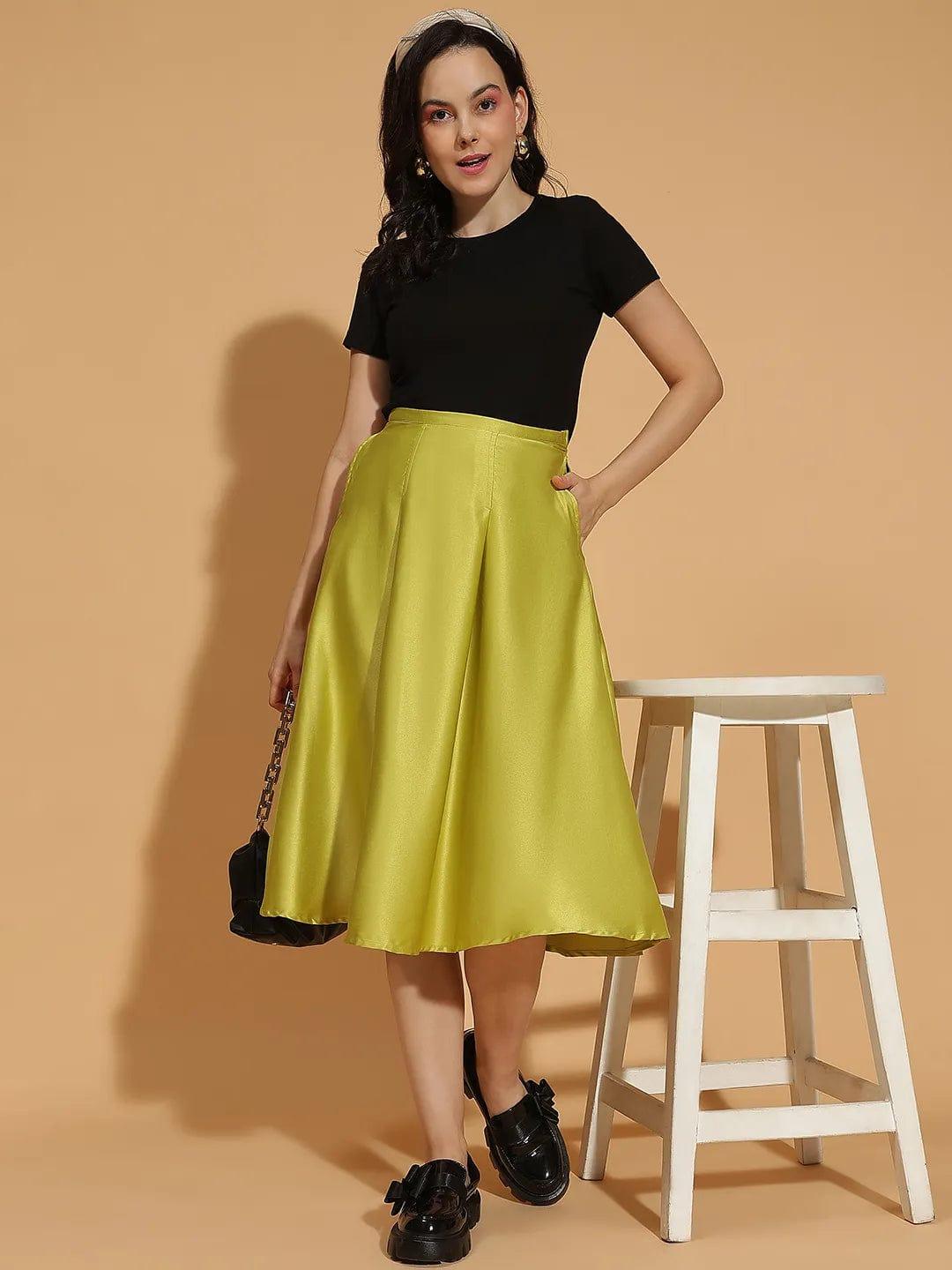 Blockbuster Green Elasticated Women Satin Skirt