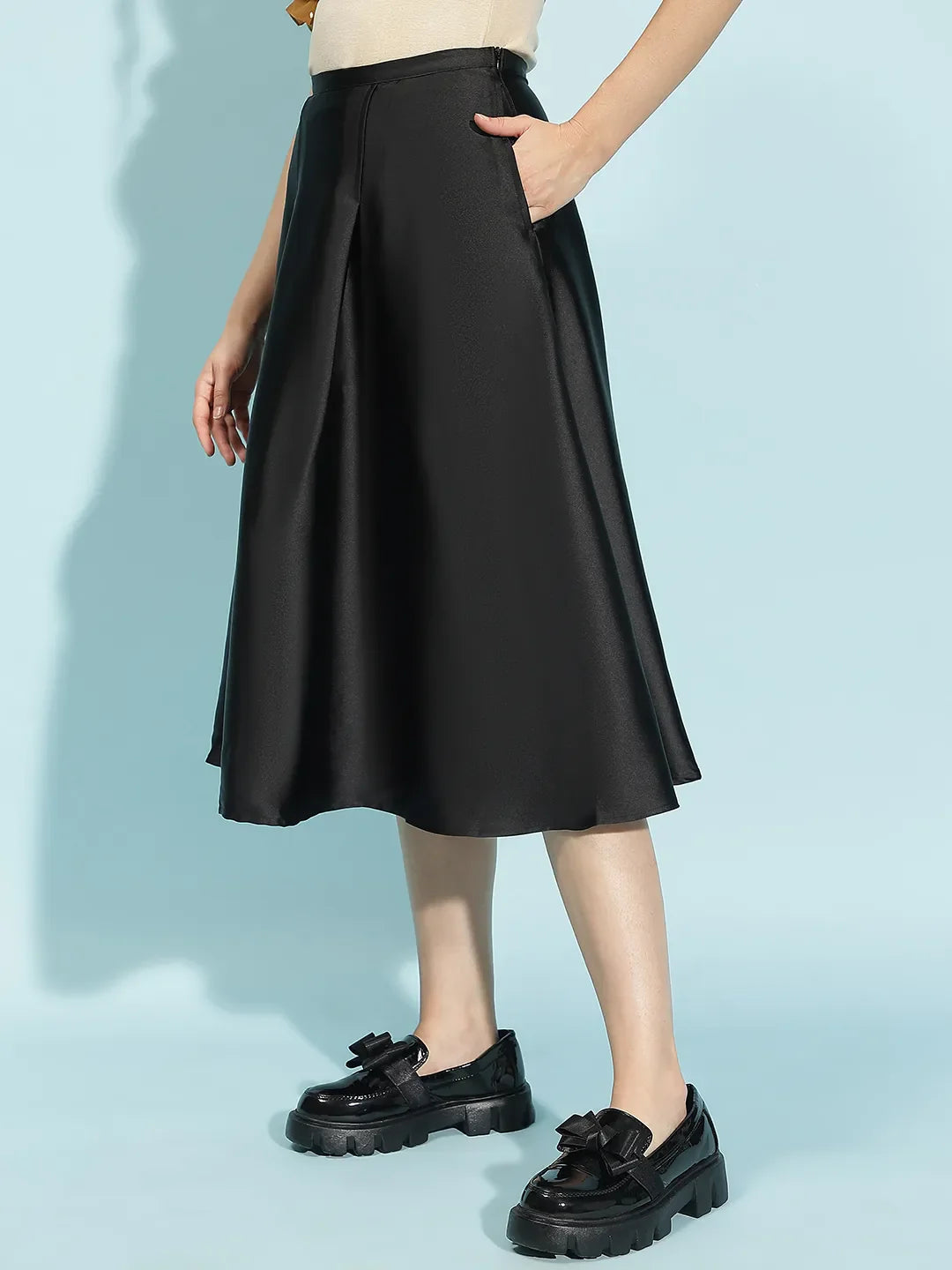 Party Black Elasticated Women’s Satin Skirt