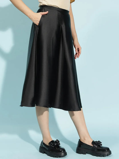 Party Black Elasticated Women’s Satin Skirt