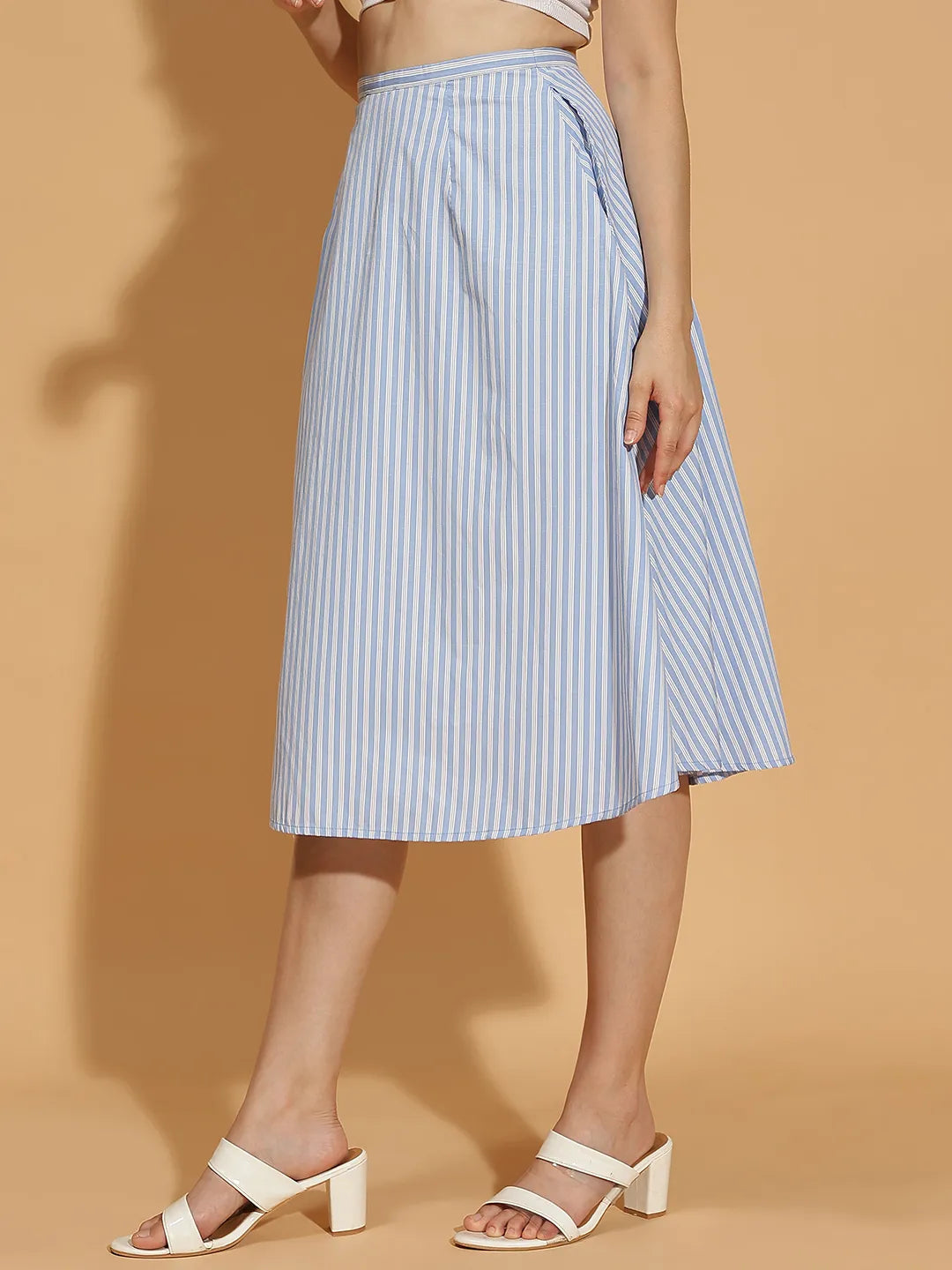 Playful Blue Stripe Print Elasticated Wome Cotton Skirt