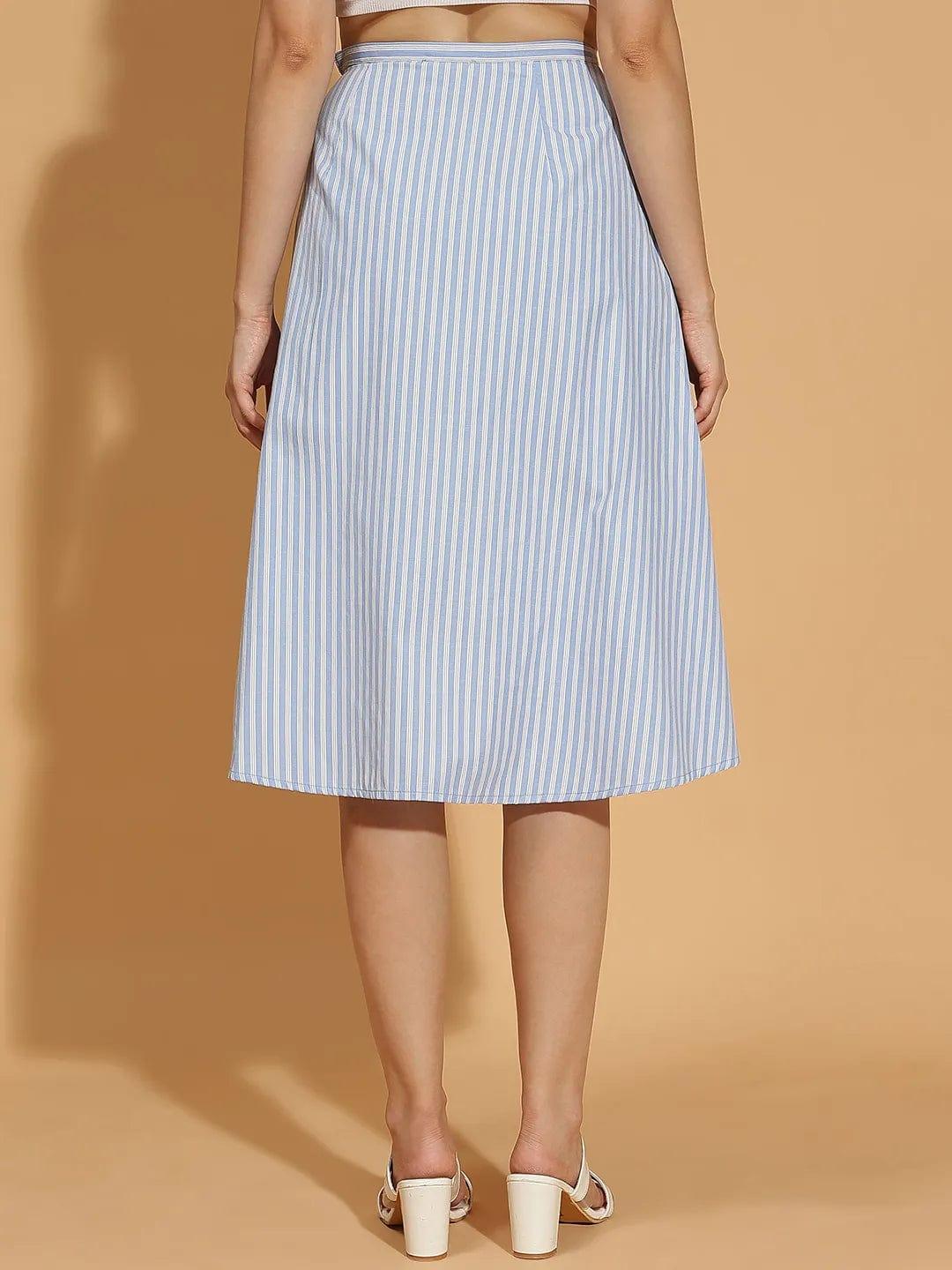 Playful Blue Stripe Print Elasticated Wome Cotton Skirt