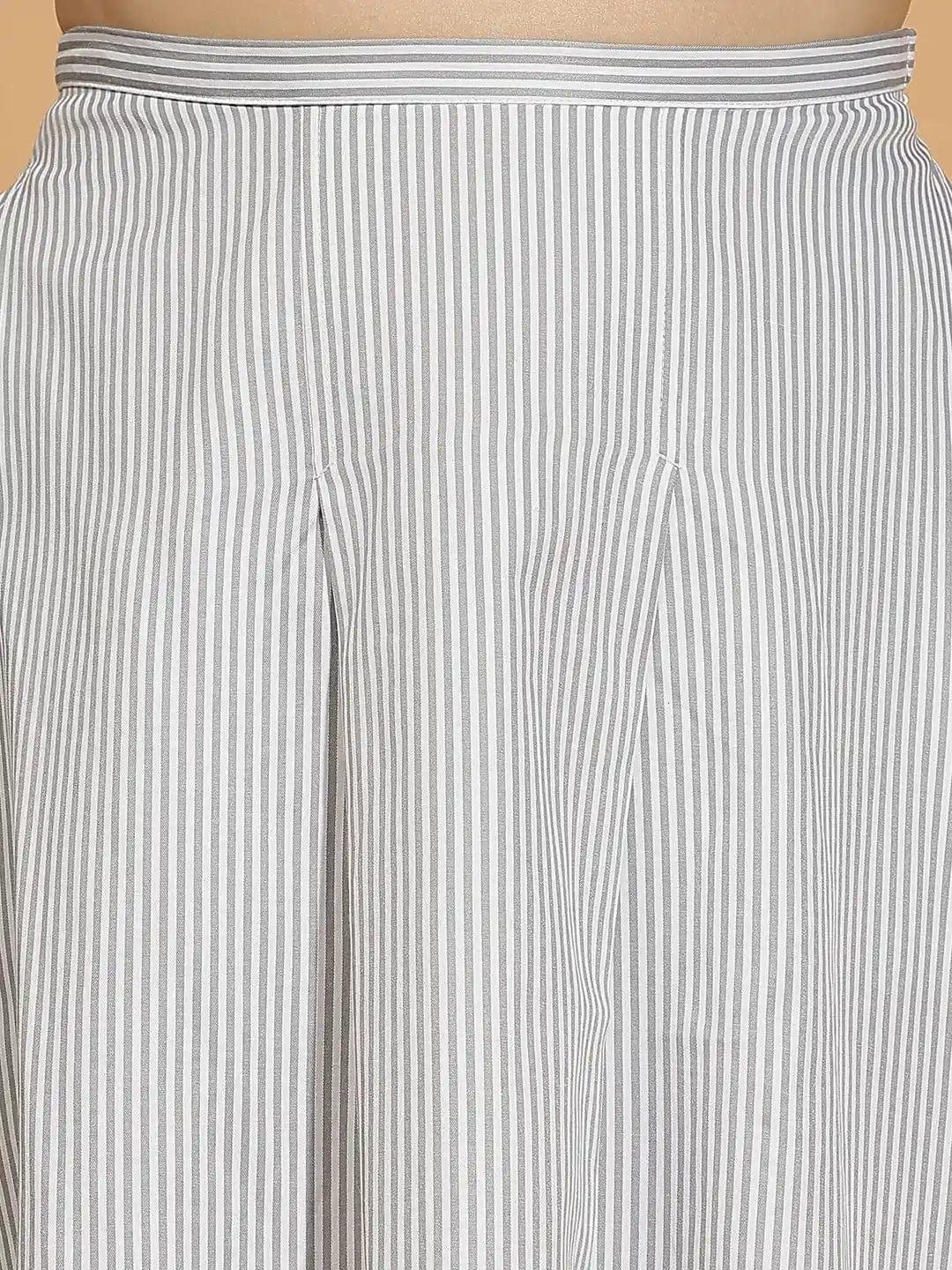 Soft Grey Stripe Print Elasticated Women’s Cotton Skirt