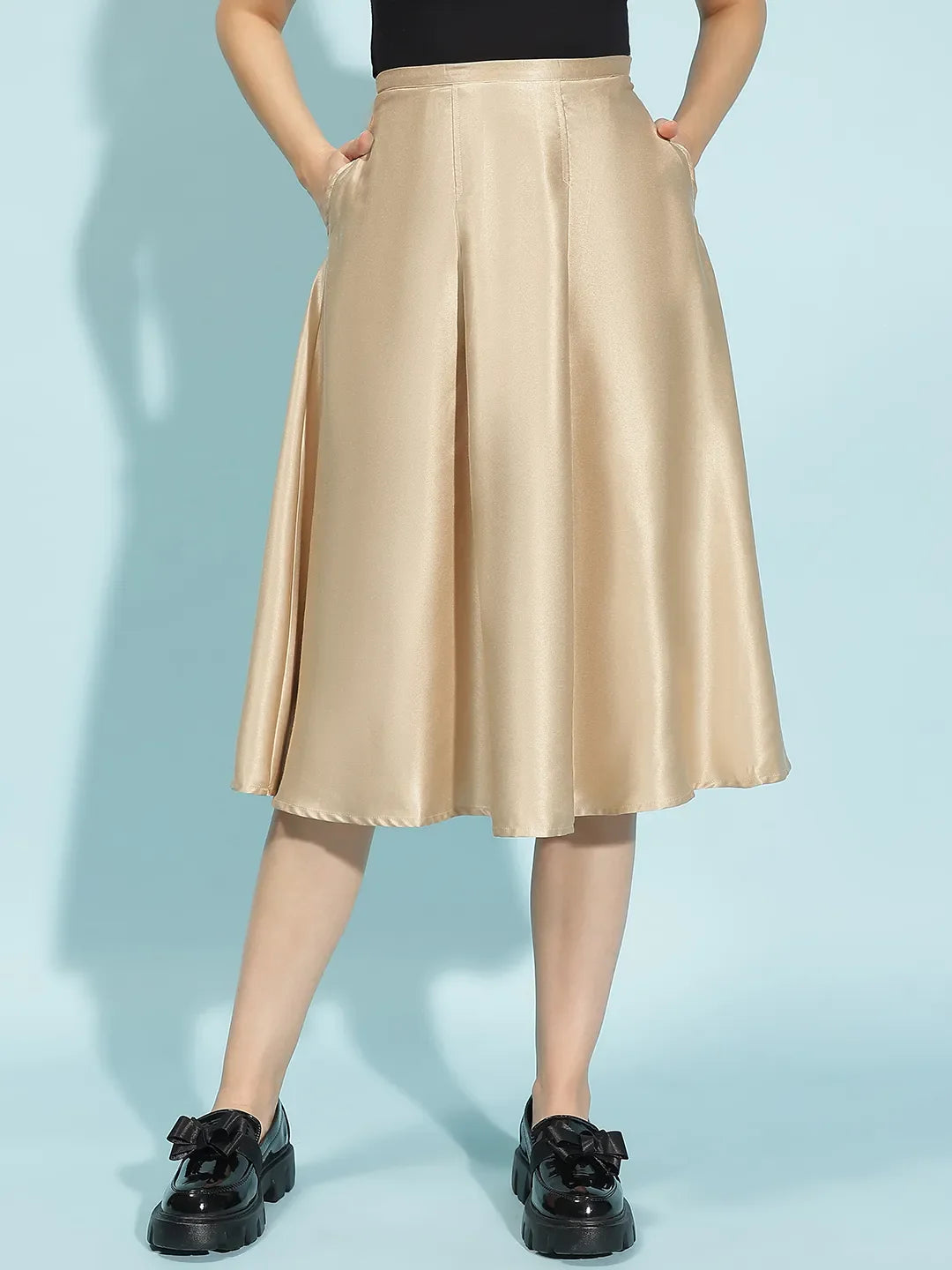 Quirky Beige Elasticated Women’s Satin Skirt for Comfort