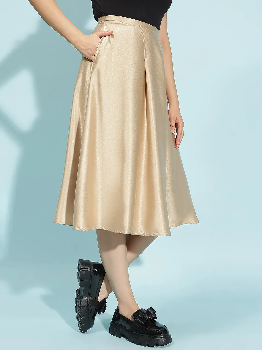 Quirky Beige Elasticated Women’s Satin Skirt for Comfort