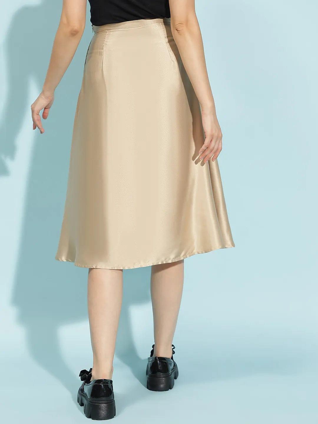 Quirky Beige Elasticated Women’s Satin Skirt for Comfort