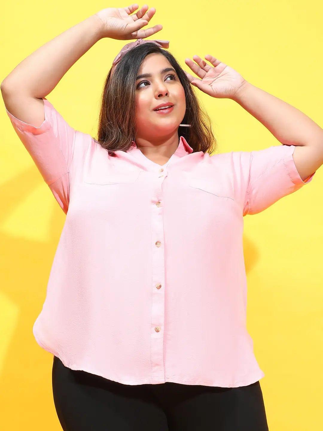 Buzzy Pink Collared Button-Down Plus Size Shirt