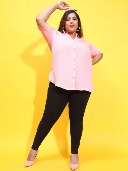 Buzzy Pink Collared Button-Down Plus Size Shirt