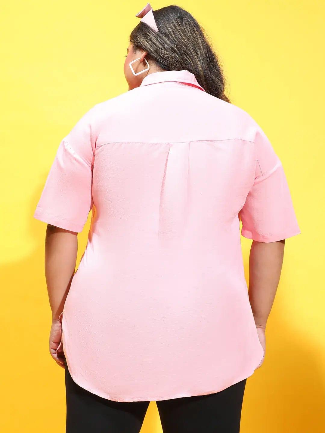 Buzzy Pink Collared Button-Down Plus Size Shirt