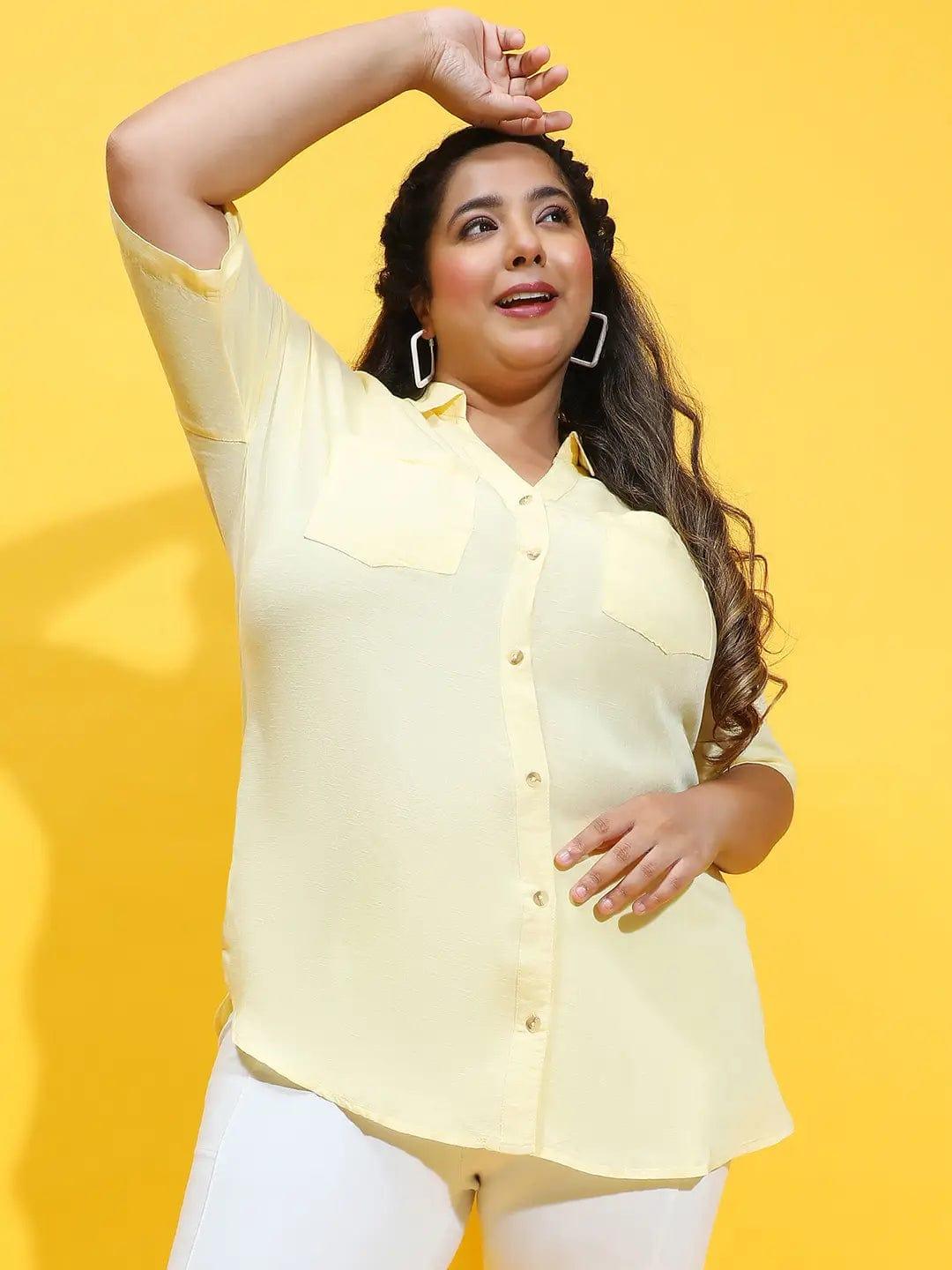 Melted Yellow Collared Button-Down Plus Size Shirt