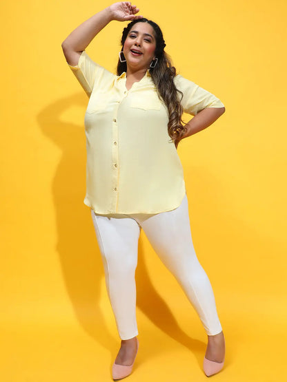 Melted Yellow Collared Button-Down Plus Size Shirt